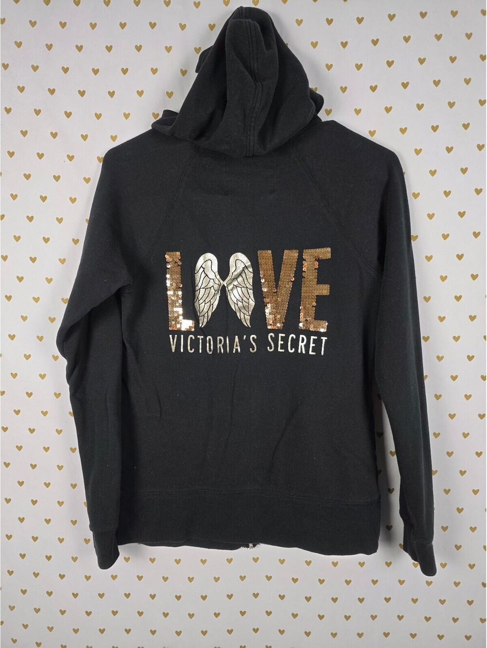 Victorias Secret Angels Bling LOVE Wings Gold Sequined Full Zip Hoodie Jacket Sm